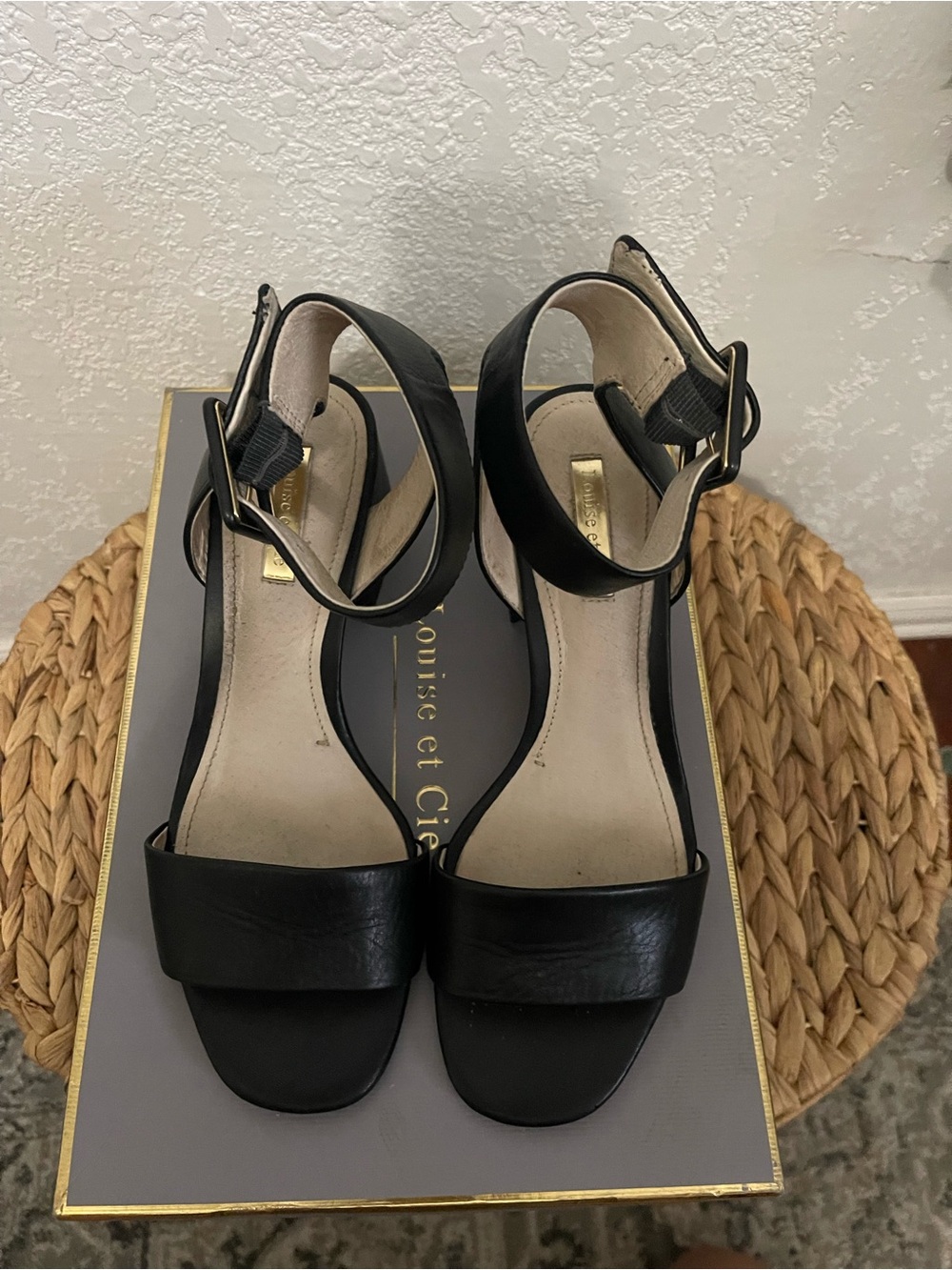Louise et Cie Black Leather Ankle-Strap Heels